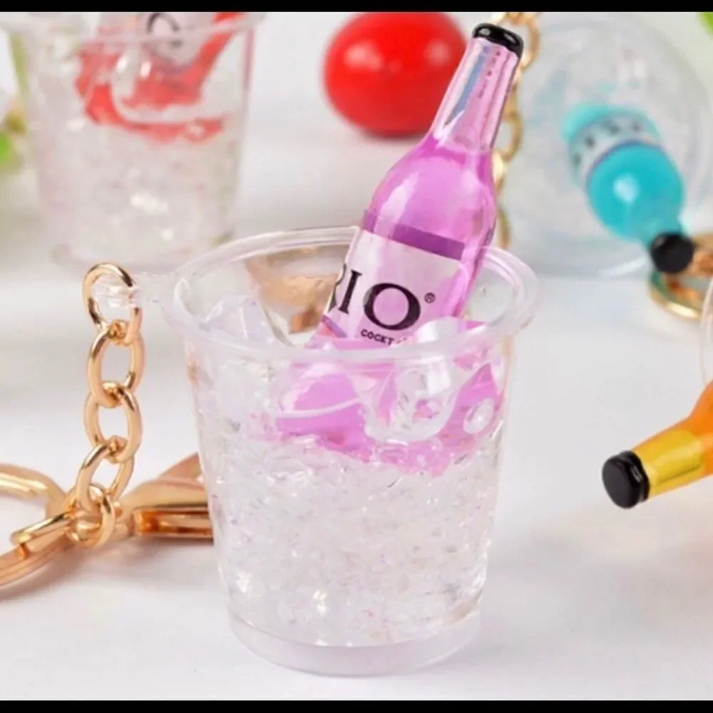 Pink Bottle in Ice Bucket Keychain/Charm